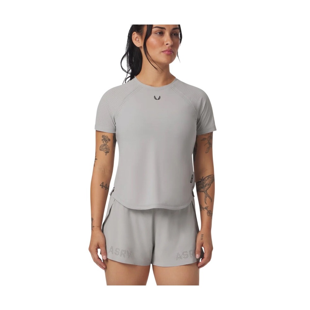ASRV Womens Laser Vent Established Tee Grey Perforated Training Short Sleeve M